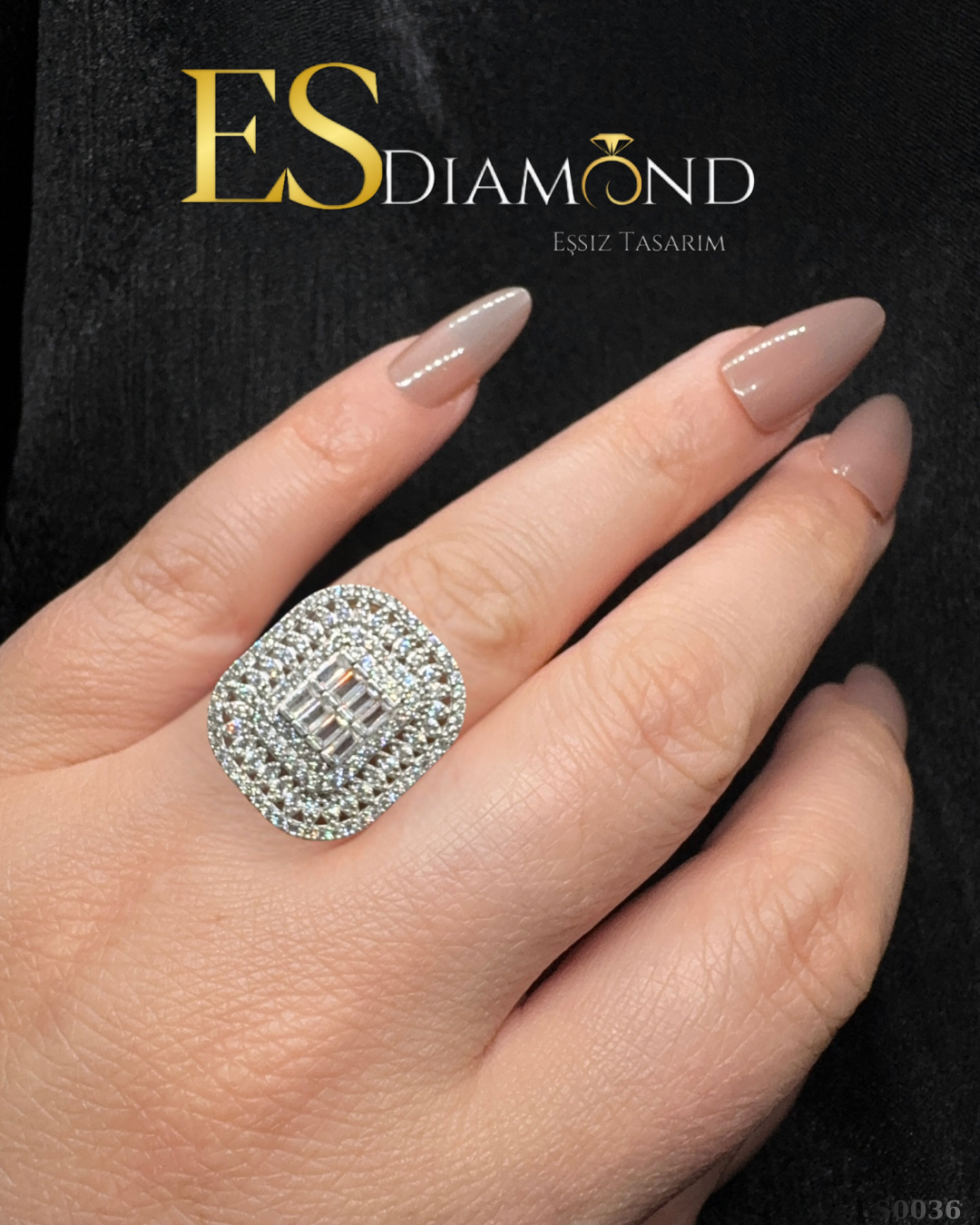 BAGET DİAMOND EFFECTİVE PIRLANTA KASA GÜMÜŞ TASARIM YÜZÜK