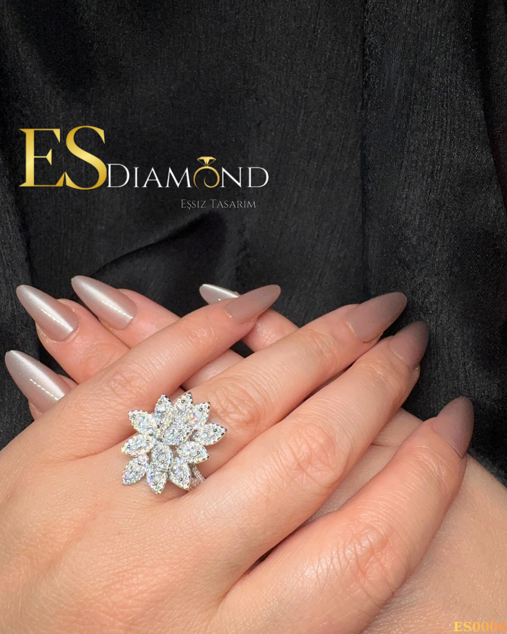 DİAMOND EFFECTİVE ÇİÇEK GÜMÜŞ YÜZÜK