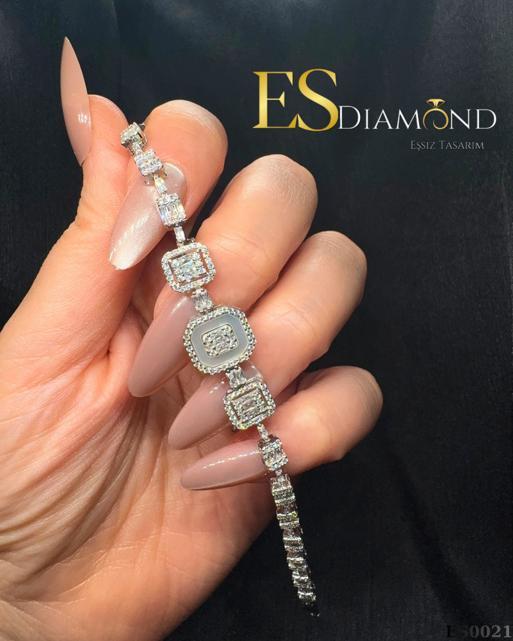 SEDEFLI PIRLANTA KASA BAGET GÜMÜŞ BİLEKLİK