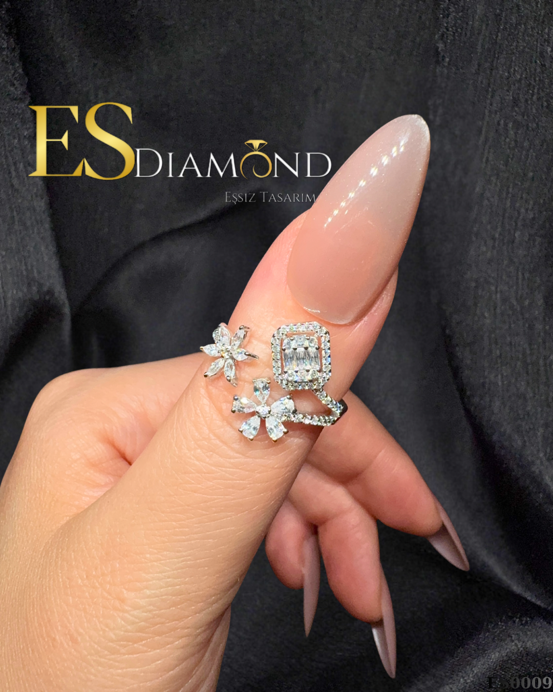 BAGET DETAYLI DİAMOND EFFECTİVE TASARIM GÜMÜŞ YÜZÜK