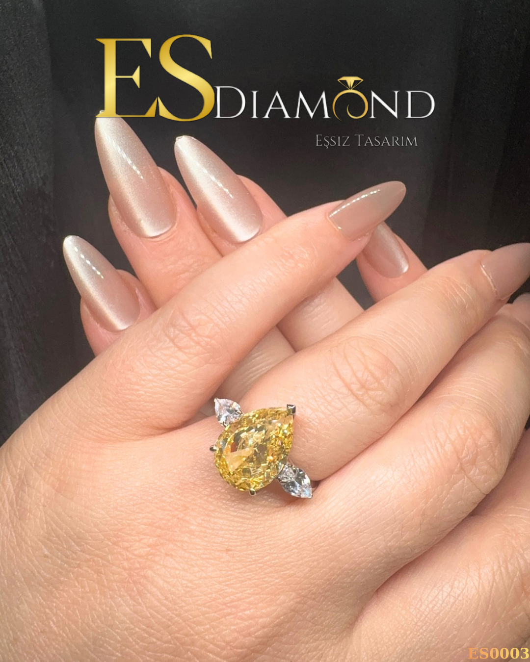 DAMLA ÖZEL KESİM SİTRİN TAŞLI PIRLANTA KASA GÜMÜŞ YÜZÜK