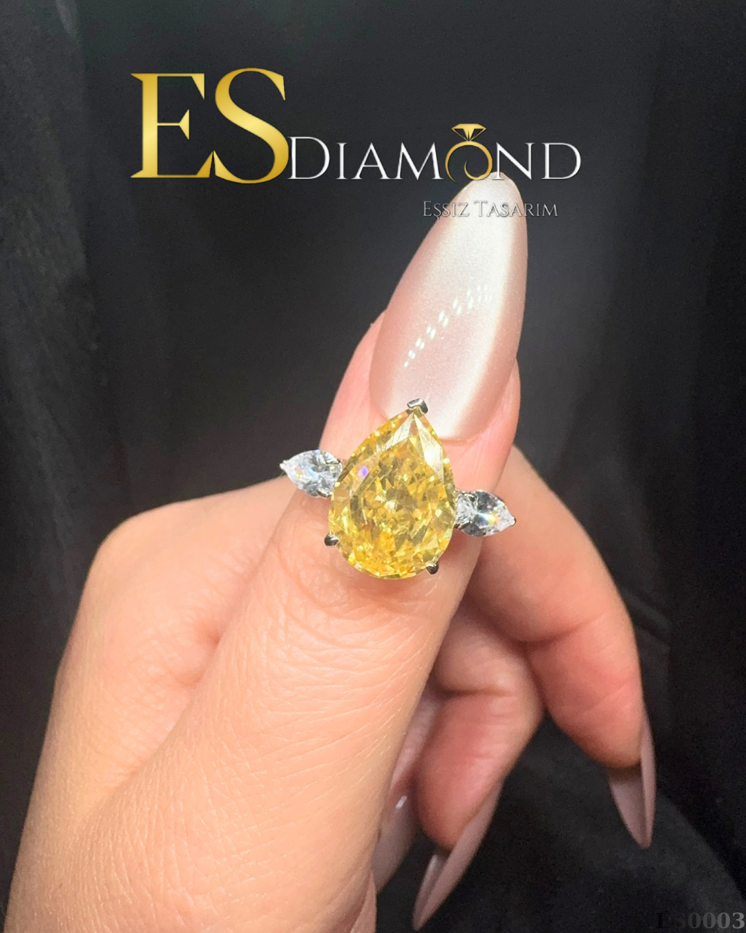 DAMLA ÖZEL KESİM SİTRİN TAŞLI PIRLANTA KASA GÜMÜŞ YÜZÜK